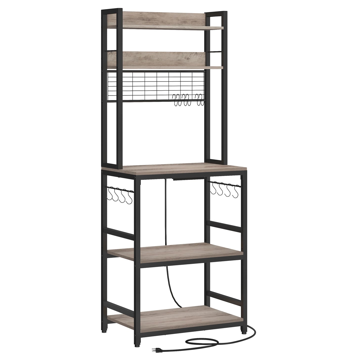 VASAGLE Kitchen-Dining Room Free-Standing Steel Metal Framed Pressed MDF Wood Storage Shelves Microwave Cabinets /Mesh Panel/ 14 Hooks /Colors-Brown/White/Black