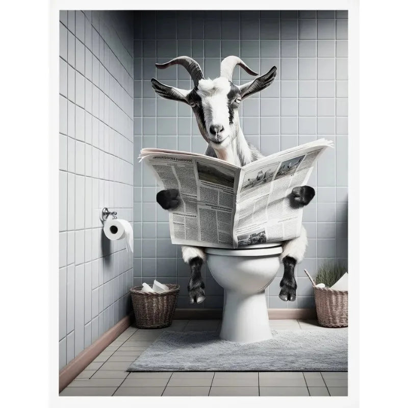 No-EN-Name-Null Modern Waterproof Handprinted Unframed Canvas Rectangle Shaped Abstract Funny Humorous Animals Bathroom Human-Like Sitting On The Toilet Wall Art Prints /Colors-White/Multicolor/Animals/Gray