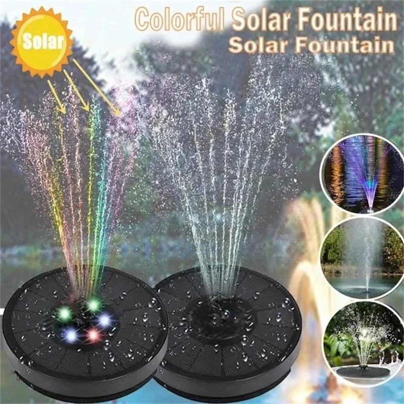 LETIITTGOO Outdoor-Indoor Garden Solar-Powered Floating Black-Multicolor Plastic Round Body Water Pump Waterfall-Fountains