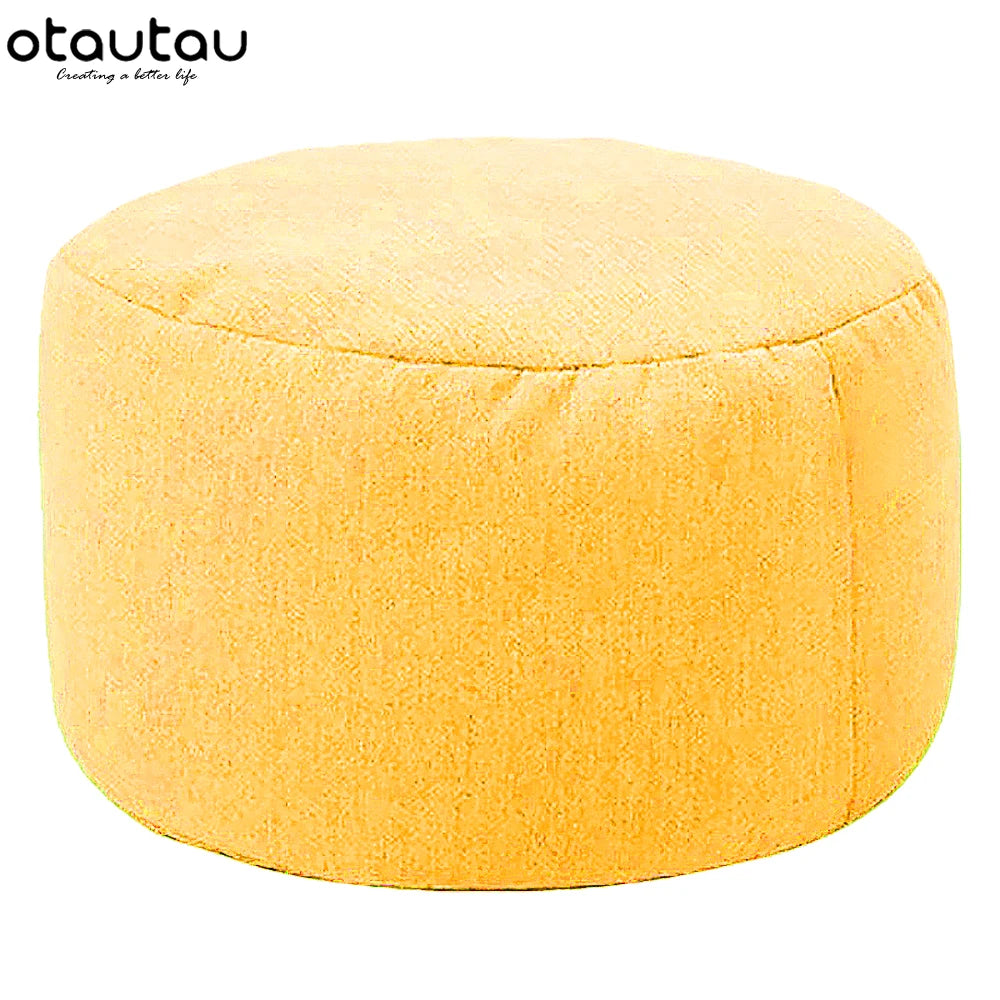 OTAUTAU One Person Small Gray Round Removable Cover Cotton-Linen Bean Bag Pouf Long Zipper Footstool Ottomans/ With Bean Bag Filling/Colors-Gray/Blue/Red/Orange/Pink/Yellow/Beige/White/Multicolor/Machine Washable-Dryer Safe