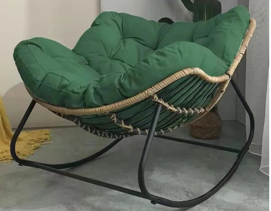 OMGD Indoor Large Human Bird's Nest Rattan Faux Leather Full Q-Bomb Doll Cotton Cushion Metal Frame Rocking Chairs/Colors-Beige/Orange/Black/Brown
