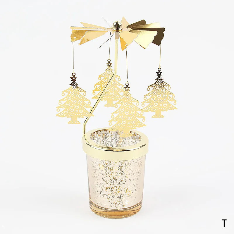 3 PCS Set Modern Gold Colored Stainless Steel Rotating Carousel Small Tealight Candle Holder