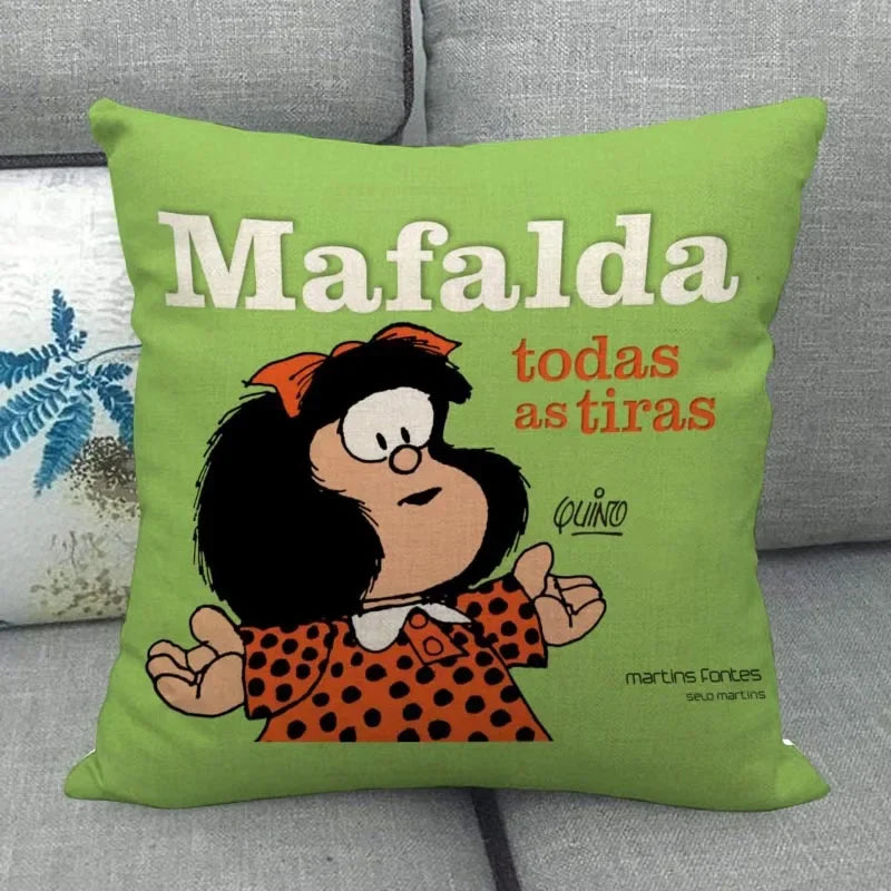 No-EN-Name-Null Customized Multicolor Square Machine Washable Soft Linen-Cotton Fabric Printed Mafalda Pillowcases/ Sizes: 45X45(One Sided)/Colors-Red/Purple/Beige/White/Pink/Blue/Black/Floral/Multicolor