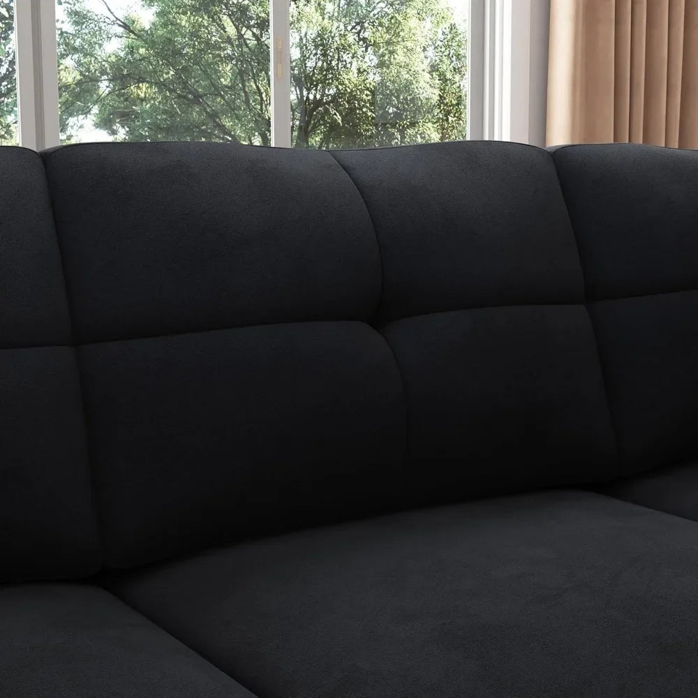 No-EN-Name-Null Modern Medium Firmness L-Shaped Wood Framed Sectional Soft Plush Velvet Fabric Cushions Sofas/Colors-Black/Dark Blue/Dark Gray/Size: (D x W x H): 82.7 x 82.7x 36.2 inches/Weight Capacity: 1,488 lbs