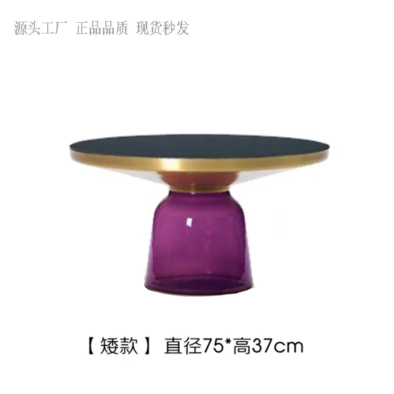 No-EN-Name-Null European Retro Multicolor Oval-Round Solid Glass Tea-Coffee Tables/ Size-50x53cm