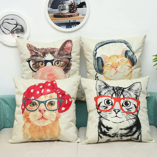 Printed Cute Cartoon Cat Polyester Pillowcase Covers/ Machine Washable/Size: 45 x 45cm
