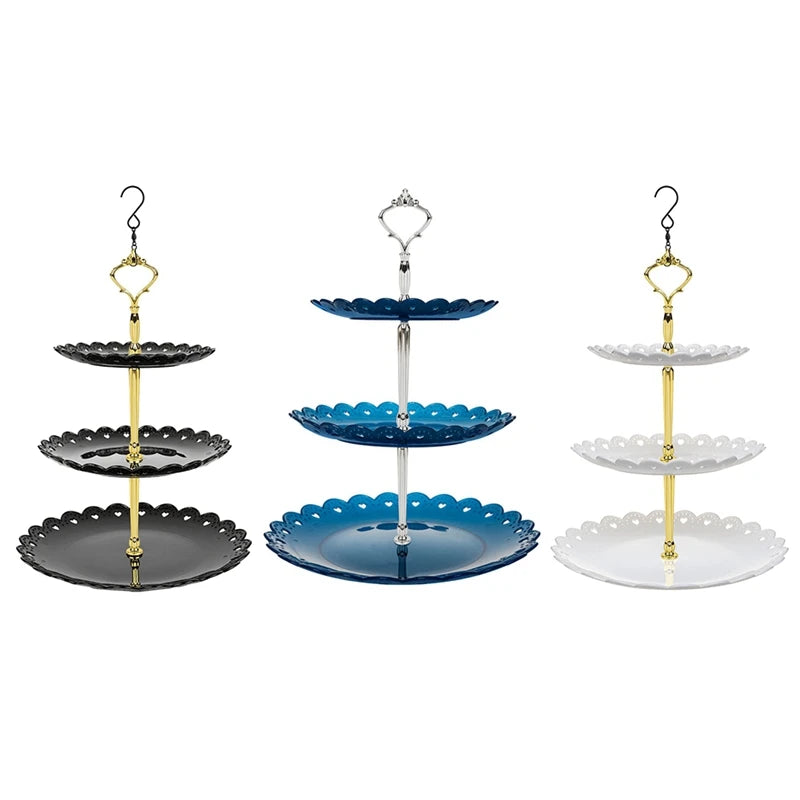 No-EN-Name-Null Outdoor Garden Hanging Metal Chain 3-Tier Plastic Round Shaped Multicolor Trays Bird Bath On Bottom Bird Feeders/Colors-Blue/Black/White/Gold/Yellow/Multicolor