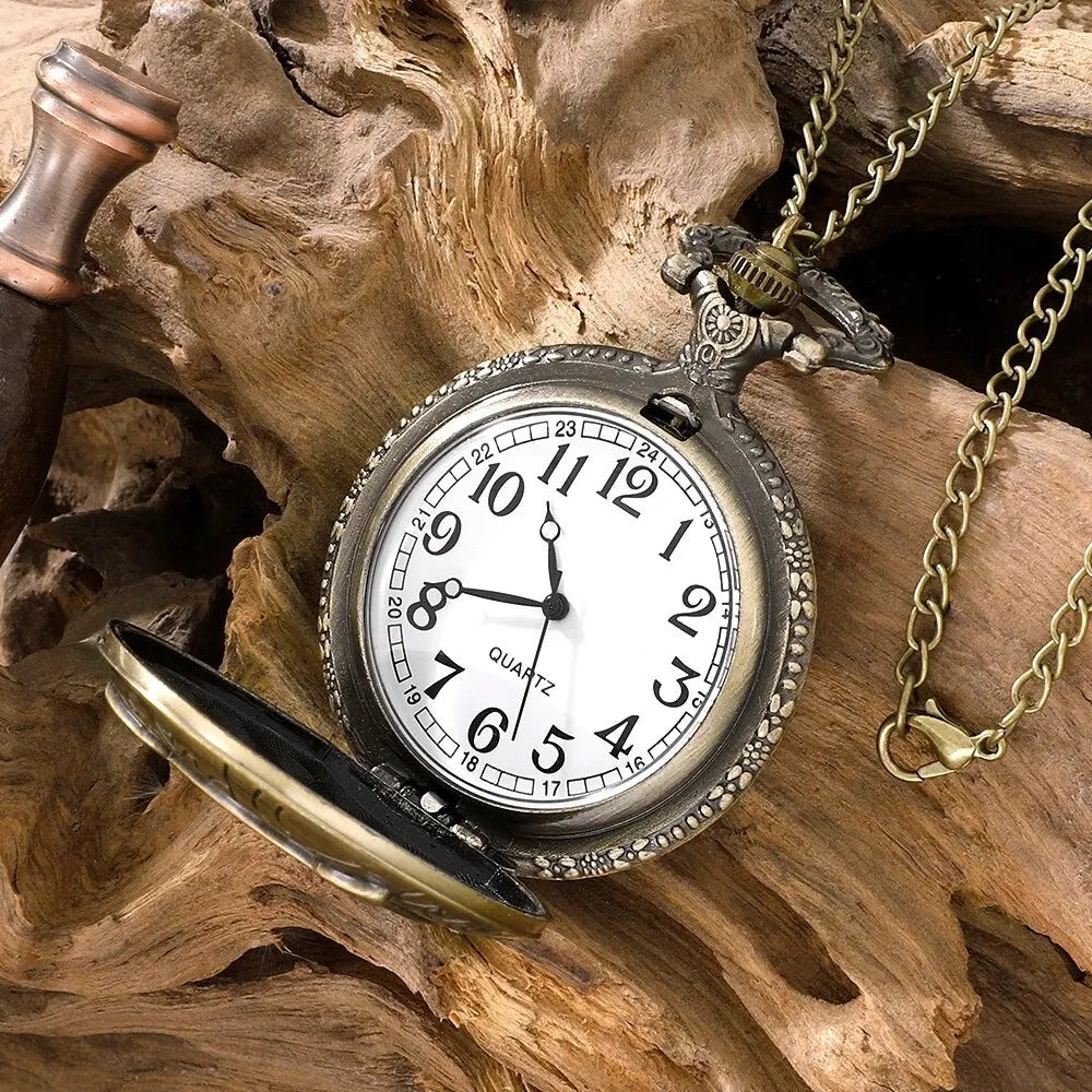 No-EN-Name-Null Adults Waterproof Antique Quartz Glass Face Bronze Round Shaped Metal Alloy Case Analog Display Cute Cartoon Night Owl Head Chain-Pocket Watches