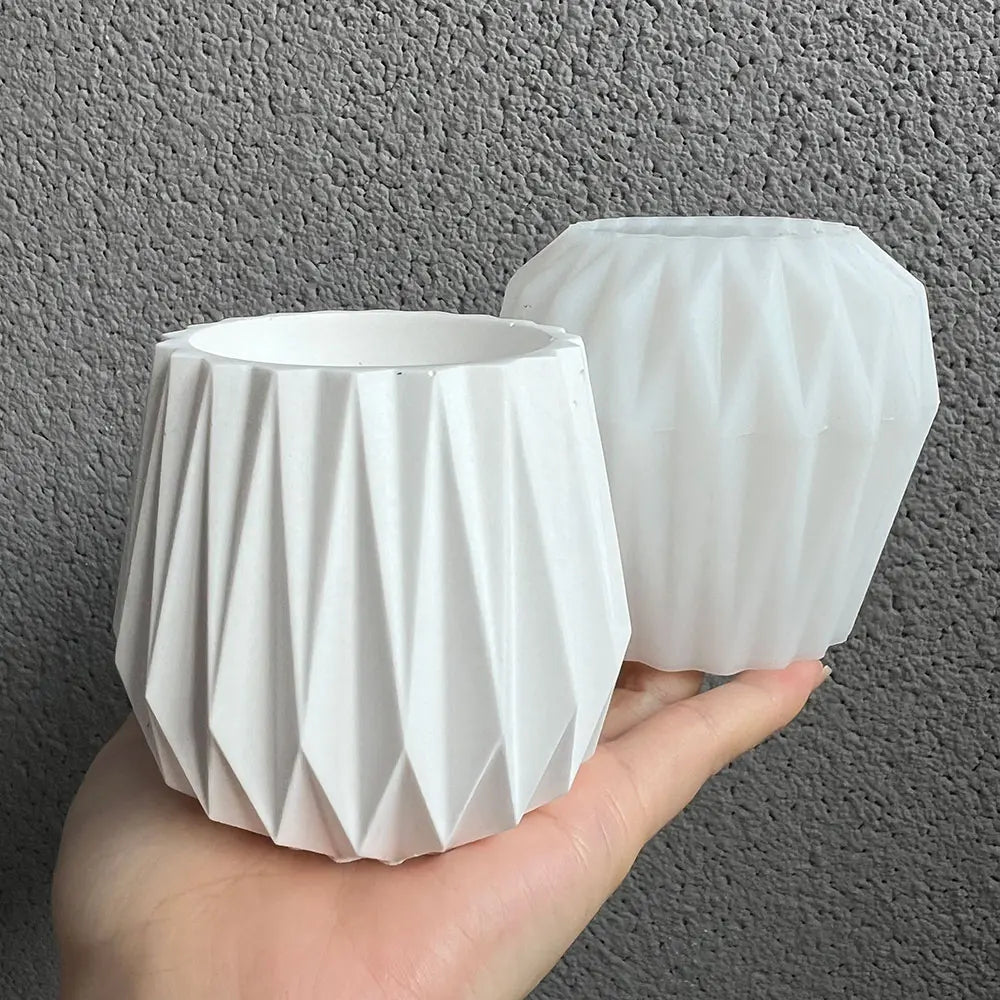 No-EN-Name-Null Small Geometric White Round Ceramic-Like Flowerpot Silicone Milky White Craft Molds