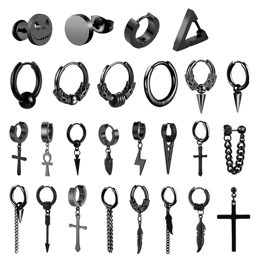 Unisex Metal Stainless Steel Imitation Black Studded Punk Earrings