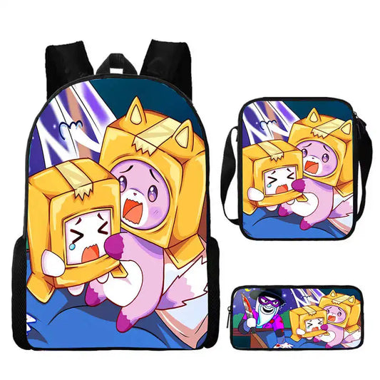WOLYN Large Waterproof Lightweight Multicolor Nylon Fabric Cartoon Anime Lanky Box Games Design Polyester Lining Shoulder Straps-Handle Built-In Compartment External Pockets School Backpacks /Pencil Case / Colors-Black/Purple/Blue/Multicolor
