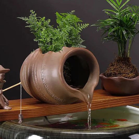 Ceramic Jar Water Fountain Fish Tank Water Dispenser Aquarium Waterfall Filter Roller Decoration