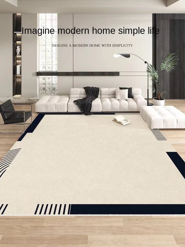 VIKAMA Modern Indoor-Outdoor Machine-Made Customized Rectangle Shaped Polyester Fabric Geometric White-Black Striped Crystal Short Velvet Cut Hand-Machine Washable Rugs