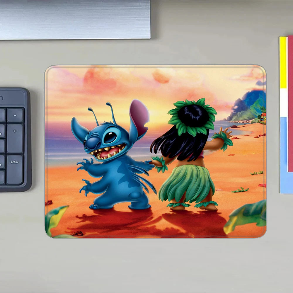 MINISO HD Printed Non-Toxic Small Blue-Multicolor Rectangle Thermal Transfer Anime Cartoon Stitch-Lilo In Space-Planets-Stars Themes Soft Non-Slip Natural Rubber Bottom Sealing Edges Computer Gaming Mouse Pads
