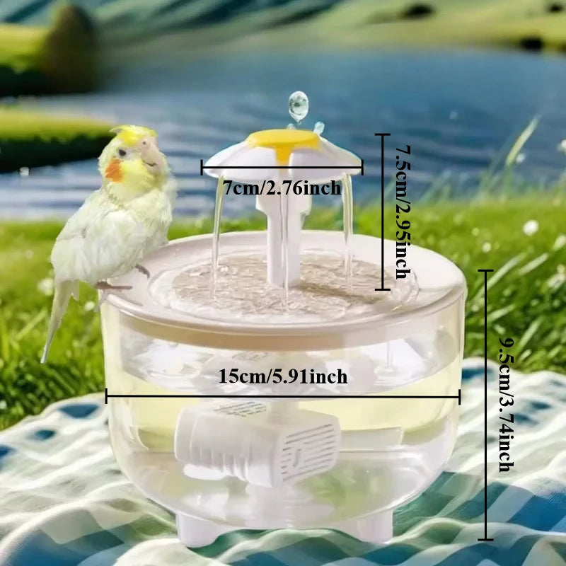 Auto Circulating 2-in-1 Parrot Bath & Pet Water Fountain, Drip-Free Design for Small Pets, USB Powered