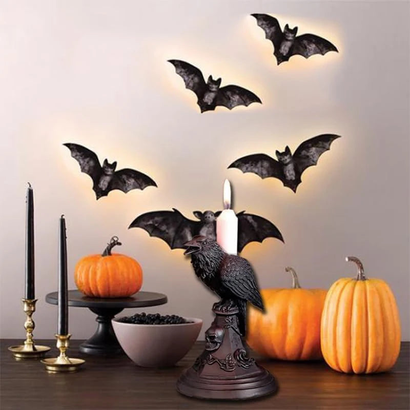 WHISM Classic Halloween Black Gothic Crow-Owl Bird Shaped Resin Candlestick Holder