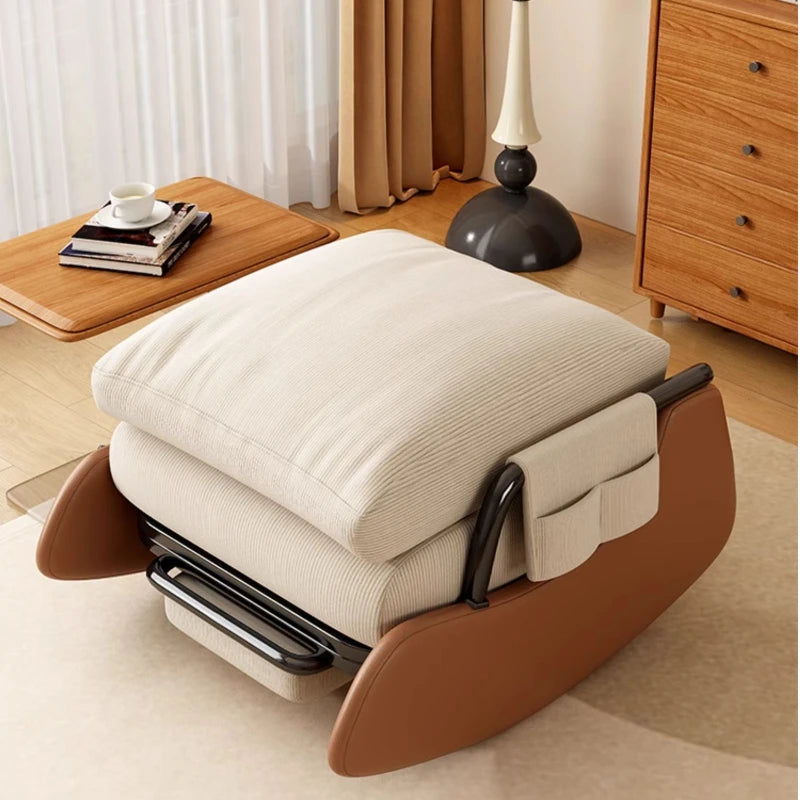 ZHENDAI Indoor Modern Gray Soft Velvet Upholstered Padded Corduroy Fabric Cushions Three-Gear Adjustable Backrest Metal Arms-Footrest No Roll Overs Design Reclining Rocking Chairs/Colors-Gray/Beige/Green/ Size: 78 x 60 x 70cm