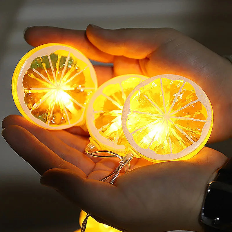 No-EN-Name-Null Outdoor-Indoor Waterproof Warm White LED Lights Round Cartoon Glowing Yellow Lemon Slices Shaped Dry Battery Power Light Ropes-Strings/Colors-Green/Yellow/Orange/White/Multicolor/AA Batteries Not Included
