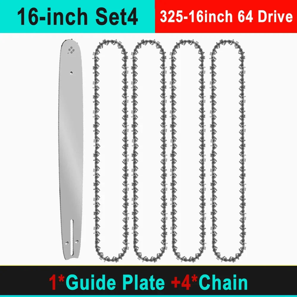 No-EN-Name-Null Outdoor Professional Grade 16-inch Silver Guide Plate 64 Drive Links Gasoline-Powered Gray-Black Hardened Alloy Steel Chainsaws/Optional : 1 PCS-4 PCS Chains