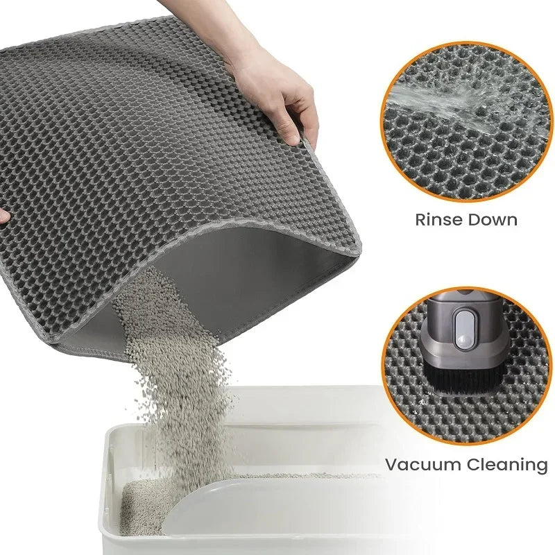 No-EN-Name-Null Non-Slip Silicone Waterproof Urine-Proof Back Double Layer Cat Litter Box Mats/Colors-Black/Beige/Pink/Gray/Blue/Brown/4 Sizes