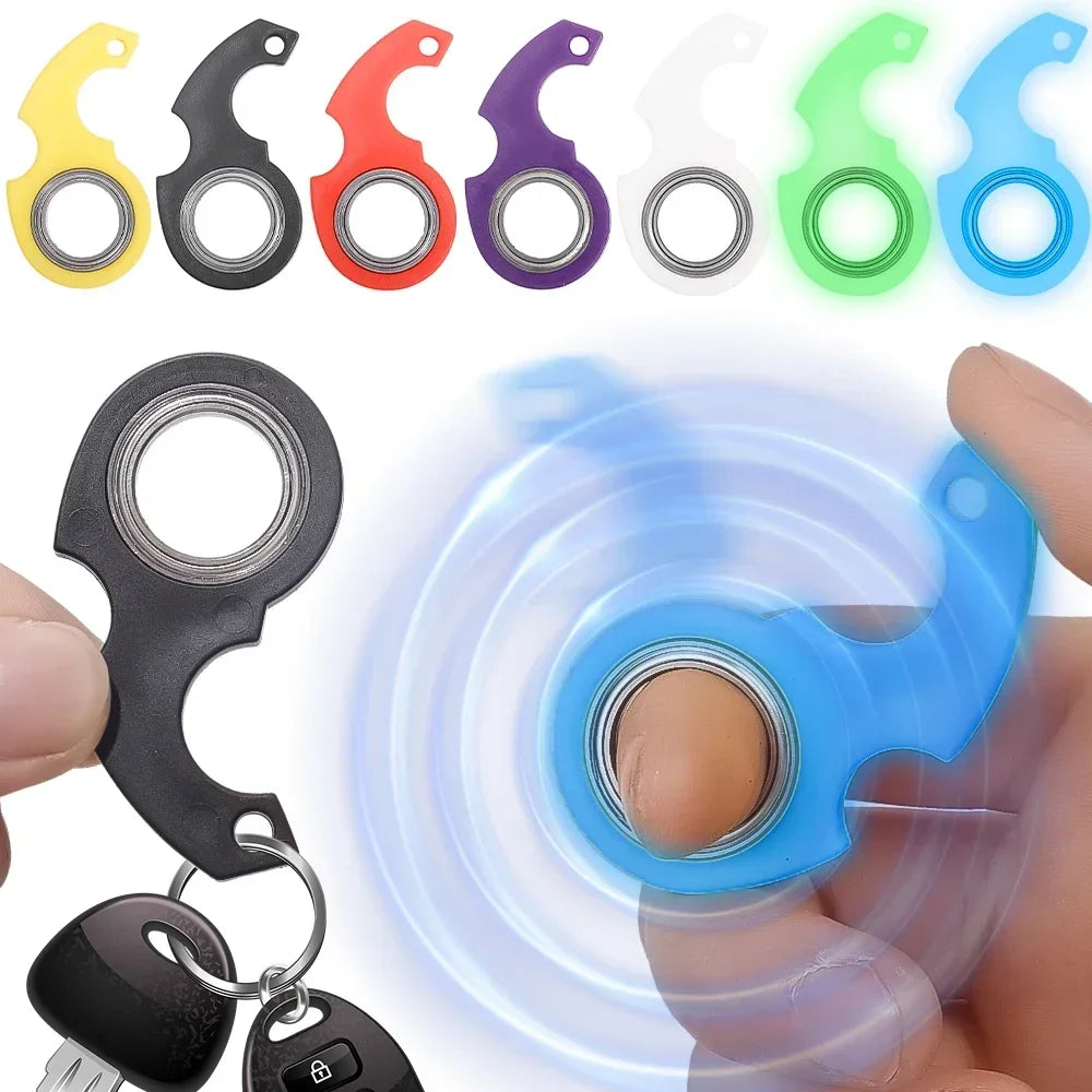 GSF Kids-Adults Multicolor Plastic Round Metal Ring Keychain Spinner Toys/ Ages : 6-18+Years Old/Colors-Black/Blue /Red/Green