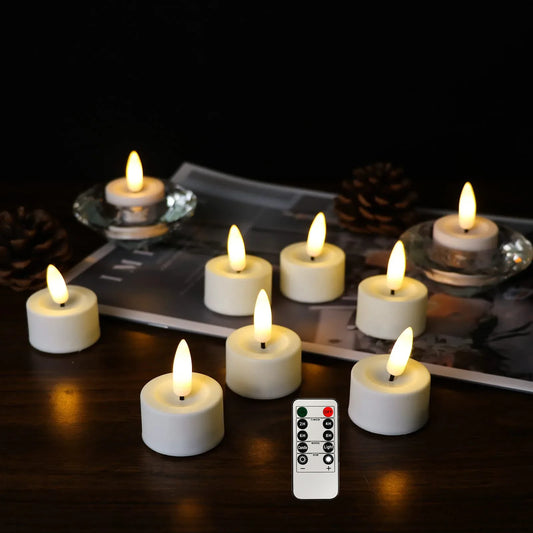 6-12 PCS Set 3D Wick Votive LED Plastic Flameless Flickering Small Round Tea Lights Candles/ Remote Included/ Including Batteries-CR2032 Button Batteries /Colors-Beige/White