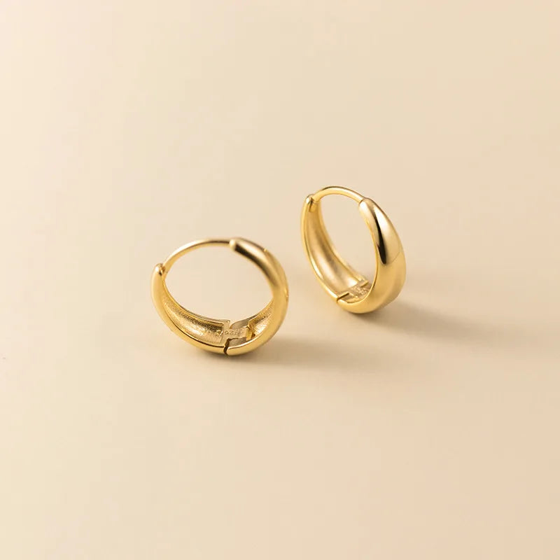 TRUSTDAVIS Adult Women Fine Sterling Silver-Gold-Plated Round Metal Hoop Earrings