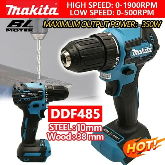 MAKITA 18V Outdoor Maximum Output Cordless Brushless Black-Blue Body Battery-Powered Rechargeable Soft Rubber Covered Pistol Handle All Aluminum Head Tung Steel Shaft Electric Power Driver Drills