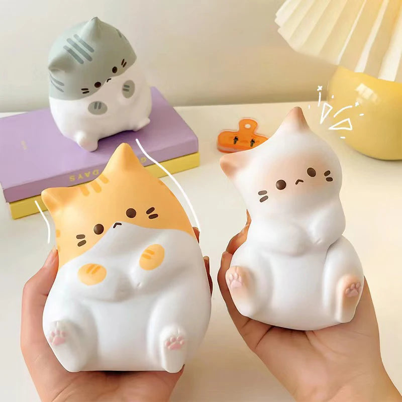 GJCUTE Creative Yellow-Gray Plastic Cute Cartoon Cat Animal Stress-Anxiety Relieving Slow Rebound Squishy Squeeze Executive Toys/Colors-White/Gray/Yellow/Stripped/Ages: 13-18 + Years Old