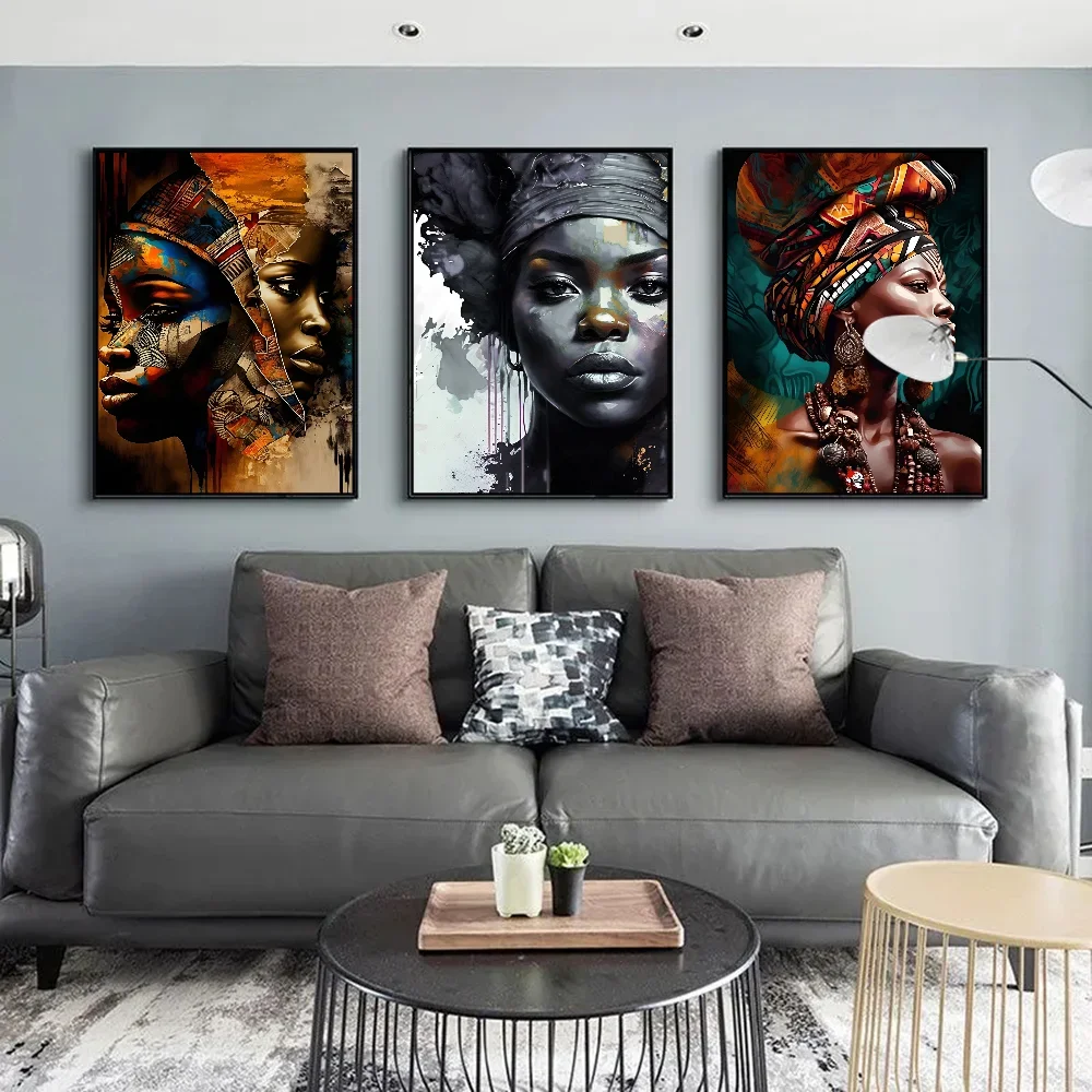 No-EN-Name-Null Modern Retro Unframed Waterproof Rectangle Shaped Vivid Multicolor HD Movie-TV Graffiti Beautiful African Woman Singer-Musician Art Posters / Colors-Black/Multicolor