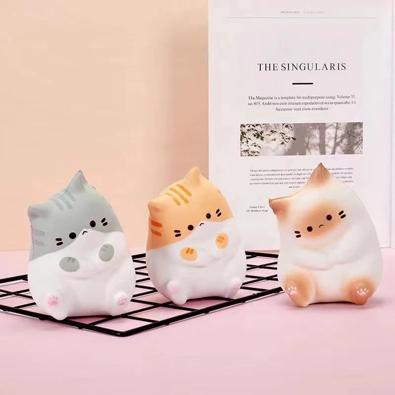 GJCUTE Creative Yellow-Gray Plastic Cute Cartoon Cat Animal Stress-Anxiety Relieving Slow Rebound Squishy Squeeze Executive Toys/Colors-White/Gray/Yellow/Stripped/Ages: 13-18 + Years Old