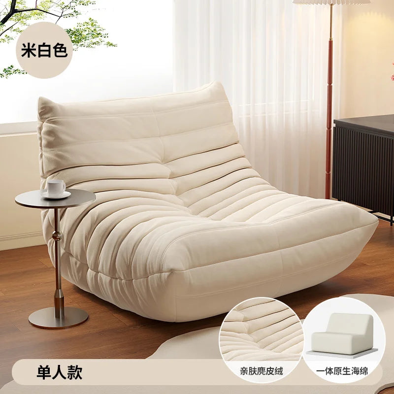BIANXIANG Modern Medium Soft Firmness Double Seat L-Shaped White-Striped Design Velvet Synthetic Leather Cushions Bean Bag Sectional Sofas