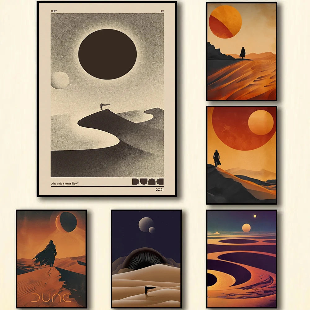 No-EN-Name-Null Modern Unframed Canvas Watercolor Retro Movie Scene Dune Desert Travel Rectangle Wall Prints/ Colors-Orange/ White/ Beige/ Blue/ Brown