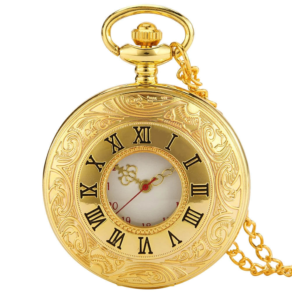 YISUYA Adults Men Antique Quartz Acrylic Face Round Shaped Metal Alloy Case Black Roman Numeral Steampunk Black Necklace Chain-Pocket Watches /Colors-Black/Gold/Silver/Bronze