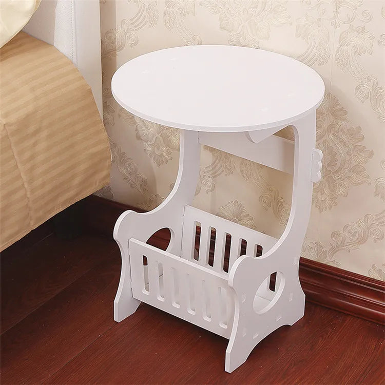 NULL European Mini White Plastic Round Top Solid Wood Base Nightstands