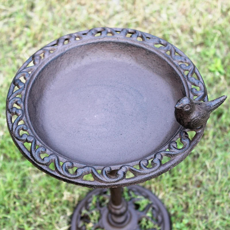 No-EN-Name-Null Outdoor Garden Free-Standing Farm House Style One Bird On-Brown Cast Iron Metal Rustic Brown Cast Iron Standing Big Hollow Round Bottom Base Bird Feeders