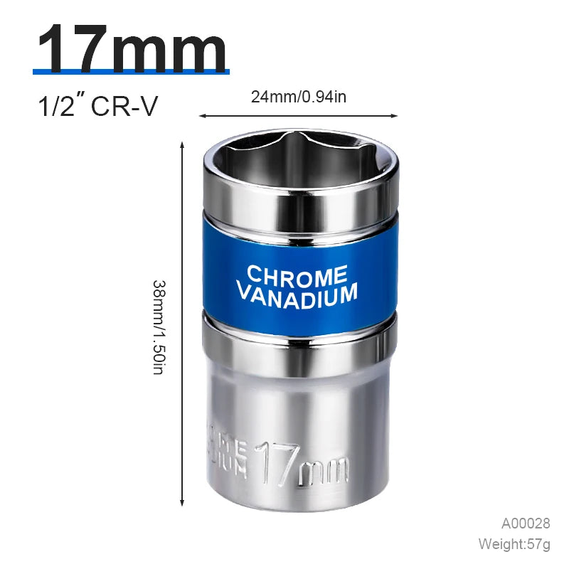 NIUXIANG Blue-Silver Chrome-Plated Steel Deep Impact Anti-Slip Card Slot Design 1/2 Hex Drive Socket Sets