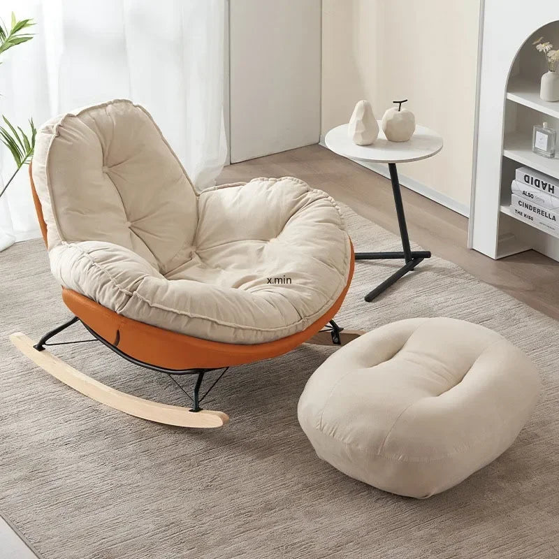 No-EN-Name-Null Indoor Antique Small-Large Lazy Upholstered Bionic Egg Shaped Soft Beige Faux Leather Cushion Orange Plastic Shell Penguin Black Iron Metal Frame Solid Wood Feet Kids Rocking Chairs /Colors-Beige/Orange/Black