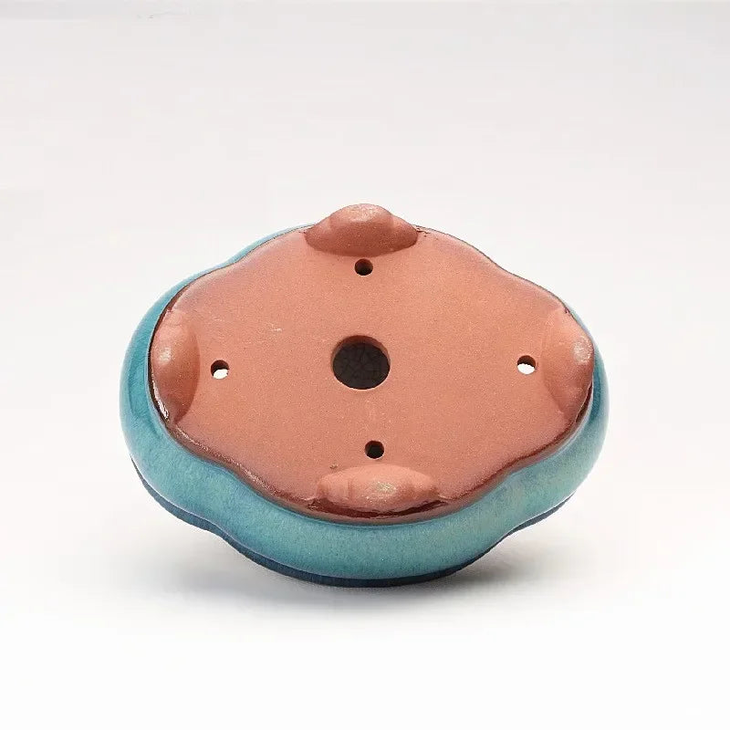 No-EN-Name-Null Home Garden Glazed Ceramic Rectangle Shaped Chinese Bonsai Desktop Flower Pots /Colors-Brown/Blue/Purple/5 Drip Holes