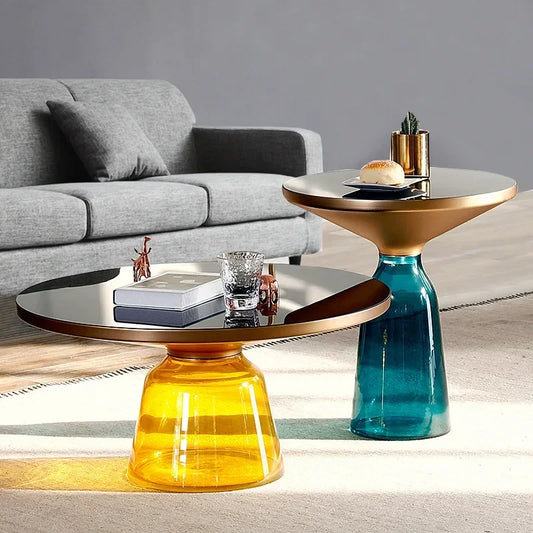 No-EN-Name-Null European Retro Multicolor Oval-Round Solid Glass Tea-Coffee Tables/ Size-50x53cm