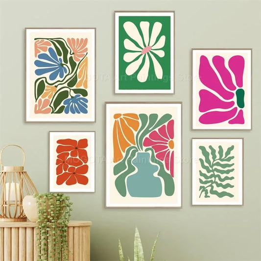 No-EN-Name-Null Modern Unframed Rectangle Waterproof Canvas Still-Life Abstract Flowers-Leaves Wall Art Prints/Colors-Green/Red/Multicolor/Floral/Pink/Orange/Blue/Purple/Many Sizes