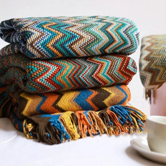 Boho Rectangle Plaid Geometric-Aztec Baja Polyester-Cotton Wearable Blankets Wall Hanging Tapestries/Colors-Multicolor/Orange/Beige