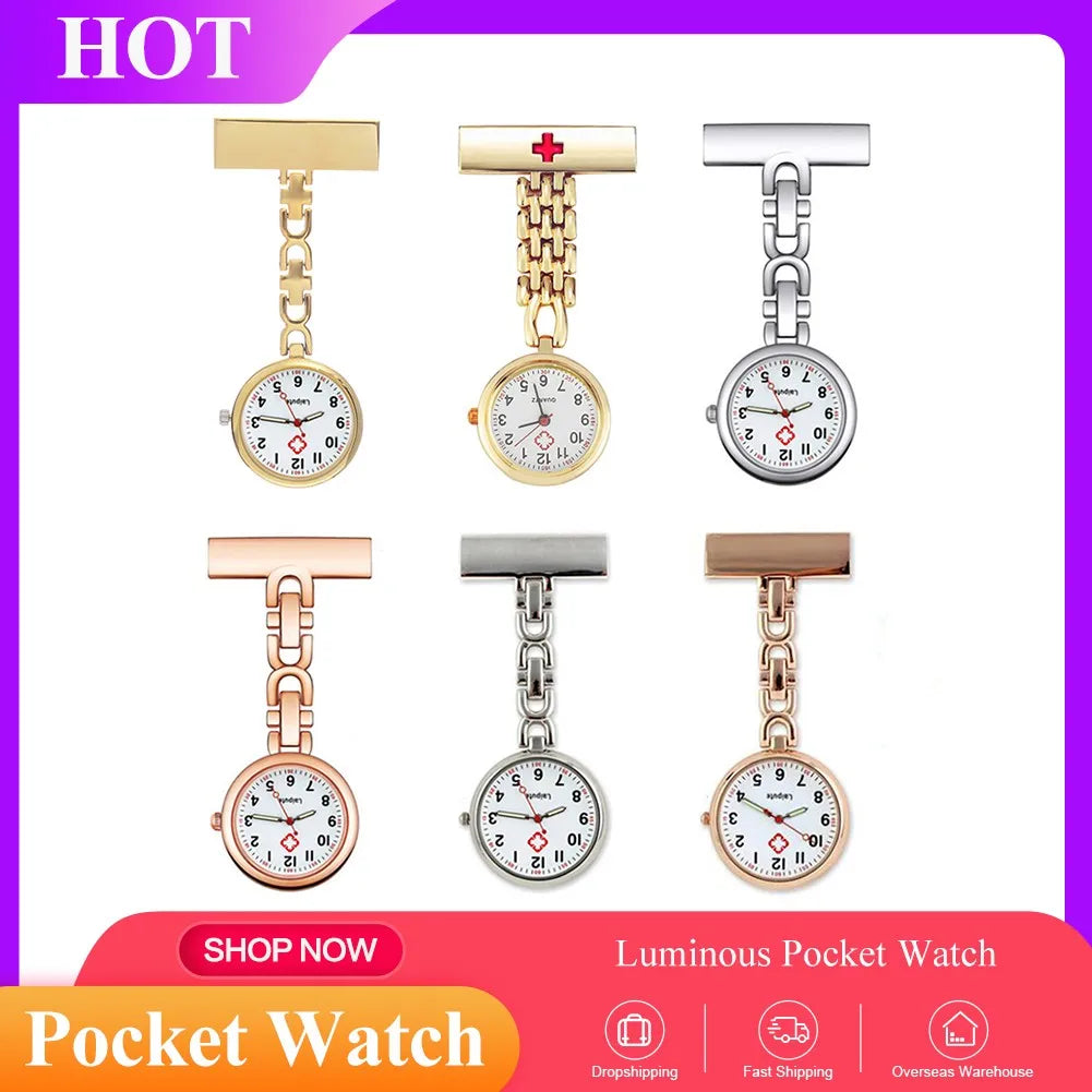No-EN-Name-Null Gold-Silver Plated Round Metal Alloy Case Acrylic Face Lapel Pin Nurses Fob Pocket Watches