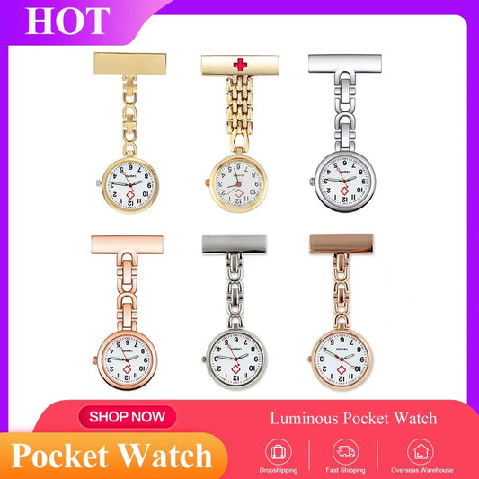 No-EN-Name-Null Gold-Silver Plated Round Metal Alloy Case Acrylic Face Lapel Pin Nurses Fob Pocket Watches
