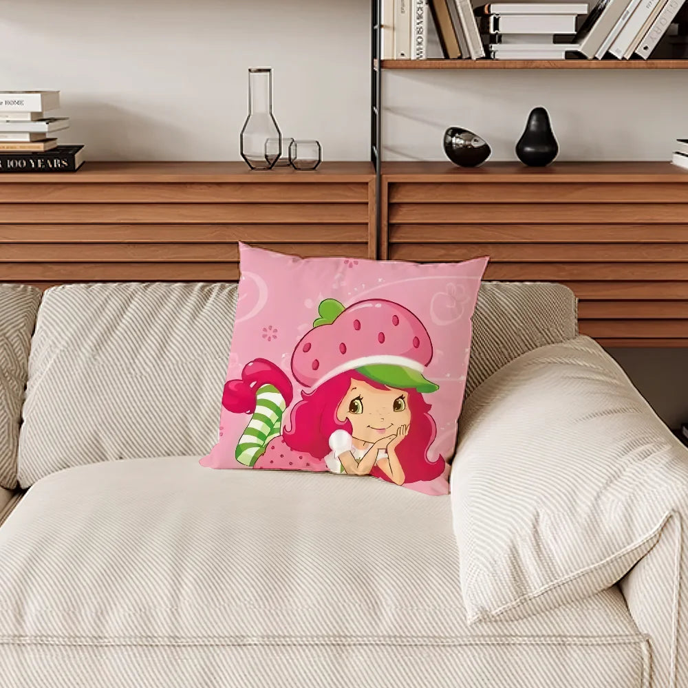 Pink Polyester-Cotton  Blend Cute S-Strawberry S-Shortcake Throw Pillowcases