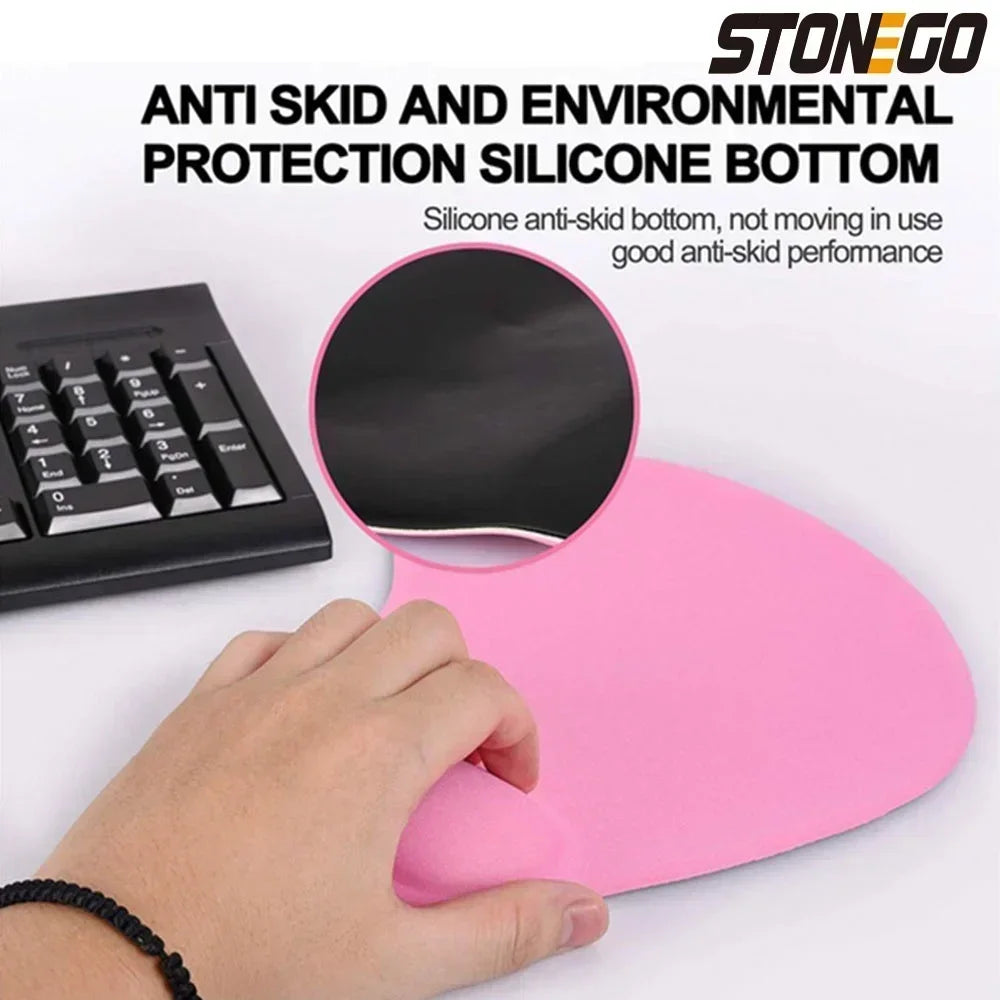 STONEGO Custom Free-Form Rectangle Shaped Gray Plastic-Neoprene Soft Foam Wrist Support Silicone Anti-Skid Bottom Mouse Pads/Colors-Gray/Black/Blue/Pink