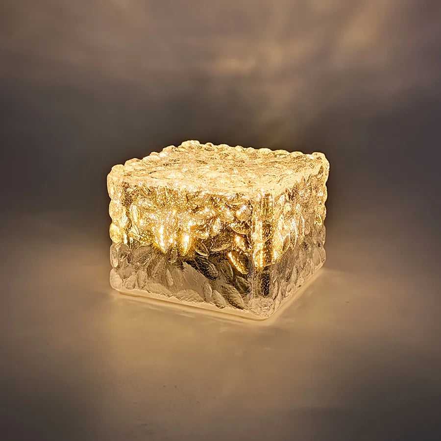 Outdoor Waterproof Light Control Automatic Solar-Powered Charging Day-Night Square Warm White Clear Transparent Ice Cube Brick Design Landscape Pathway Lights/Colors-Clear/White/Yellow/Bulbs Included