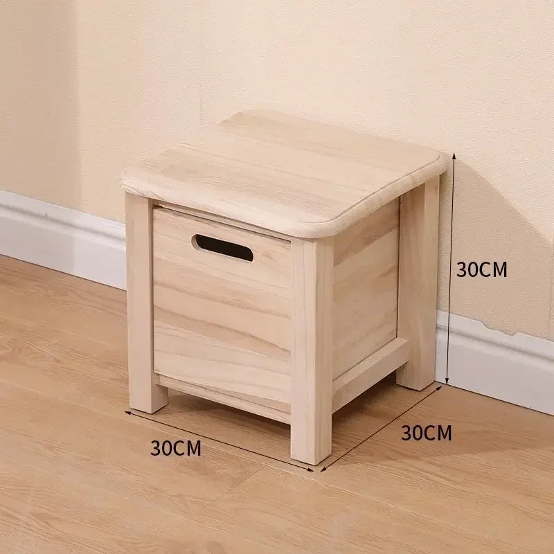 No-EN-Name-Null Modern Beige-Brown Solid Wood Square Shaped Smooth Hard Flat Top Rounded Corners One-Drawer Storage Chest Stools