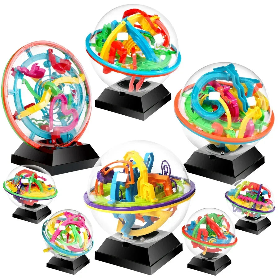 MOONBIFFY Kids-Adults Clear Round Red-Green-Yellow-Blue Plastic Structures Inside 3D Disentanglement 299 Steps IQ Maze Magnetic Mechanical Puzzle Balls/ Ages: 3-14 Years Old + Older/4 Styles /Colors-Red/Clear/Multicolor