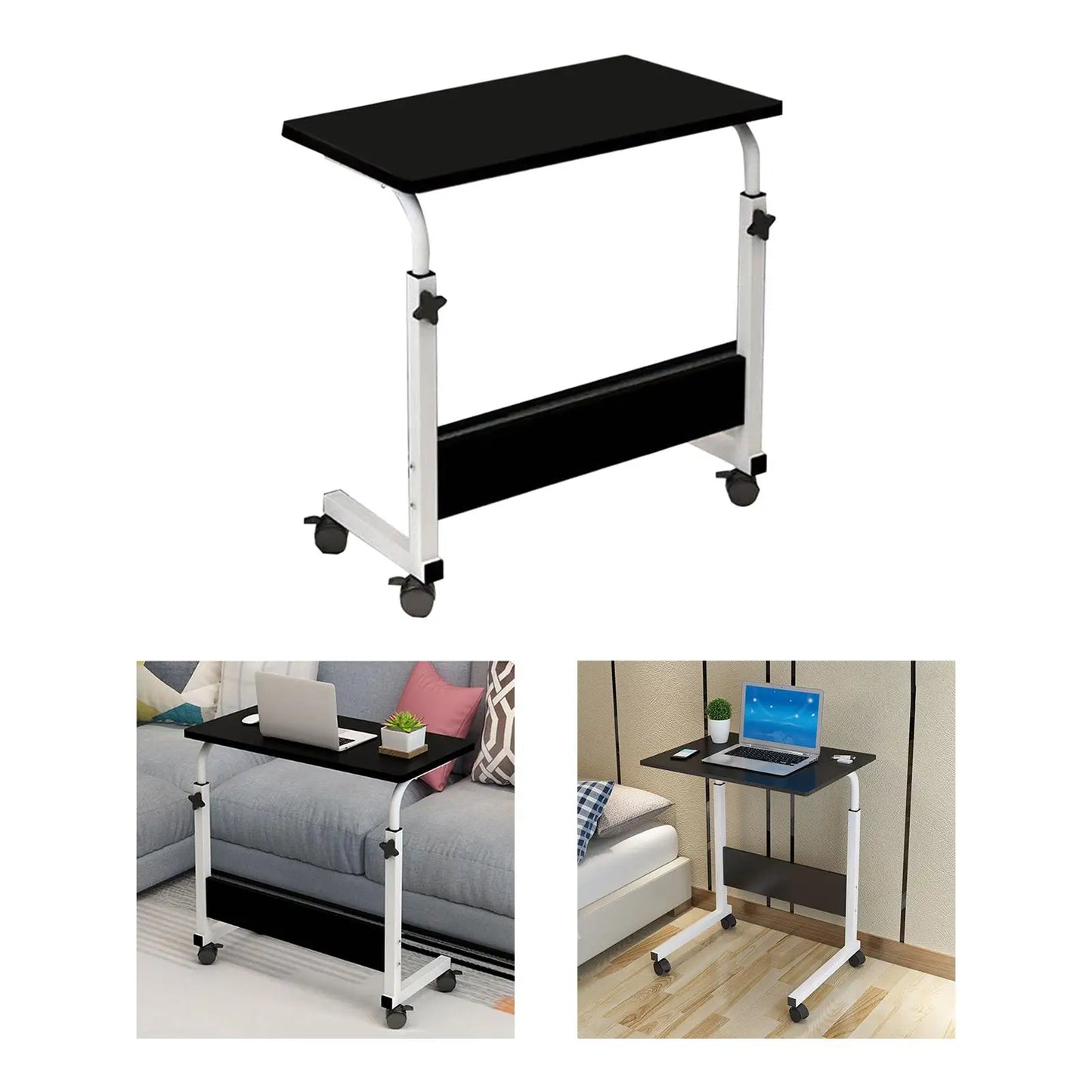 KESOTO Small Mobile Portable Brown-Black-Beige Rectangle Wood Top Steel Framed Adjustable Height-Shelves Computer Desks/4 Universal Wheels/4 Casters Brakes/Colors-Brown/Black/Beige/Storage Options/Assembly Required